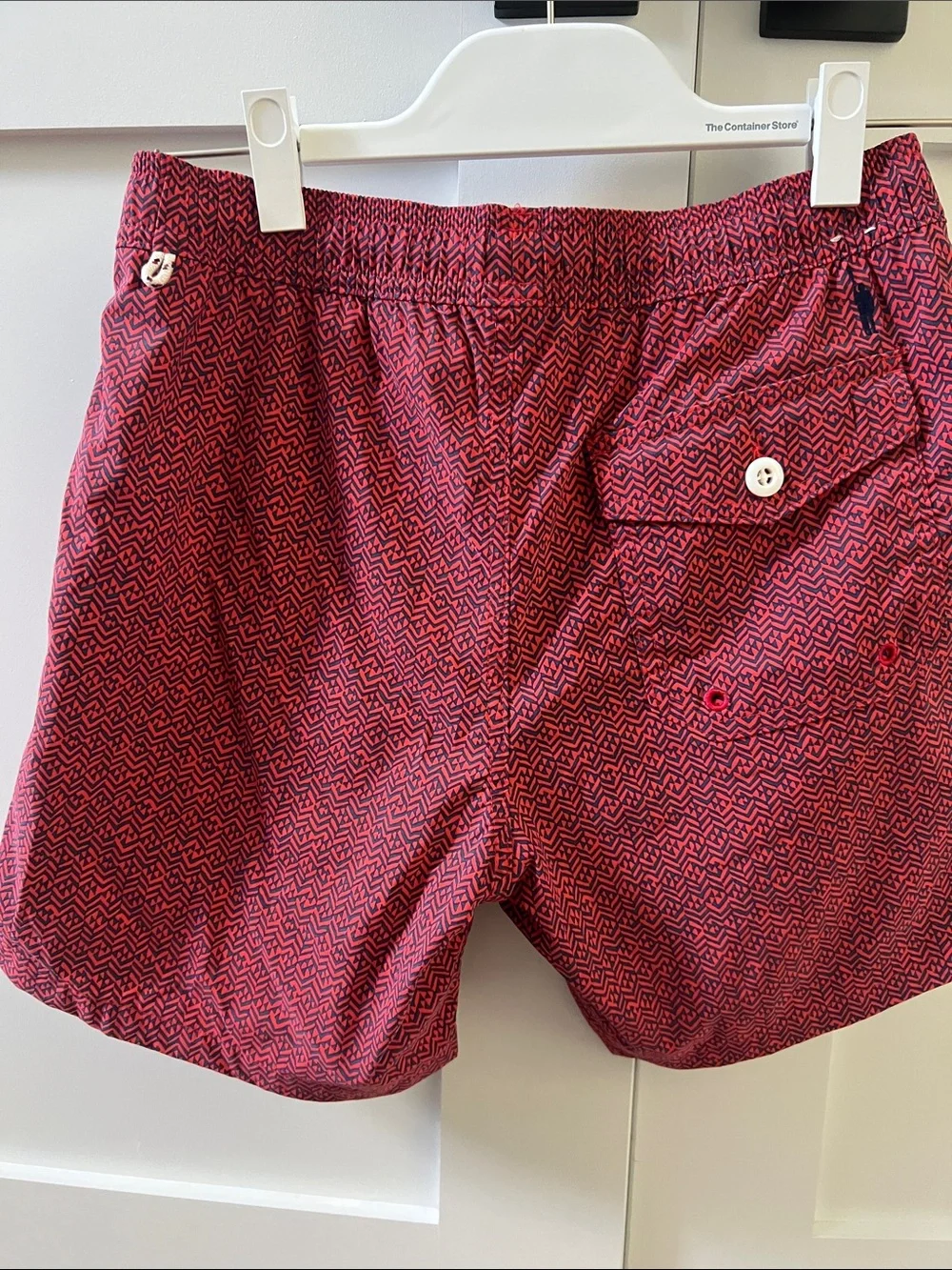 J. Crew Red Geometric Swim Trunks with Drawstring
